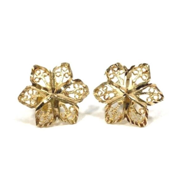 Unbranded Jewelry - 10K Yellow Gold Diamond Cut Filigree Flower Earrings 1.9 Grams Jewelry